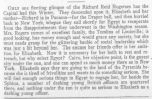 Screenshot of a paragraph in "Saunterings" concerning the travel plans of the Rogers family of Washington, DC.