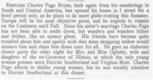 Screenshot of a paragraph in "Saunterings" concerning the travel plans of Charles Page Bryan of Washington, DC.