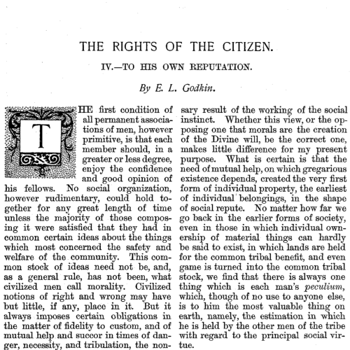 Godkin, Edwin Lawrence. “THE RIGHTS OF THE CITIZEN.” 1890, pp. 58-67.
